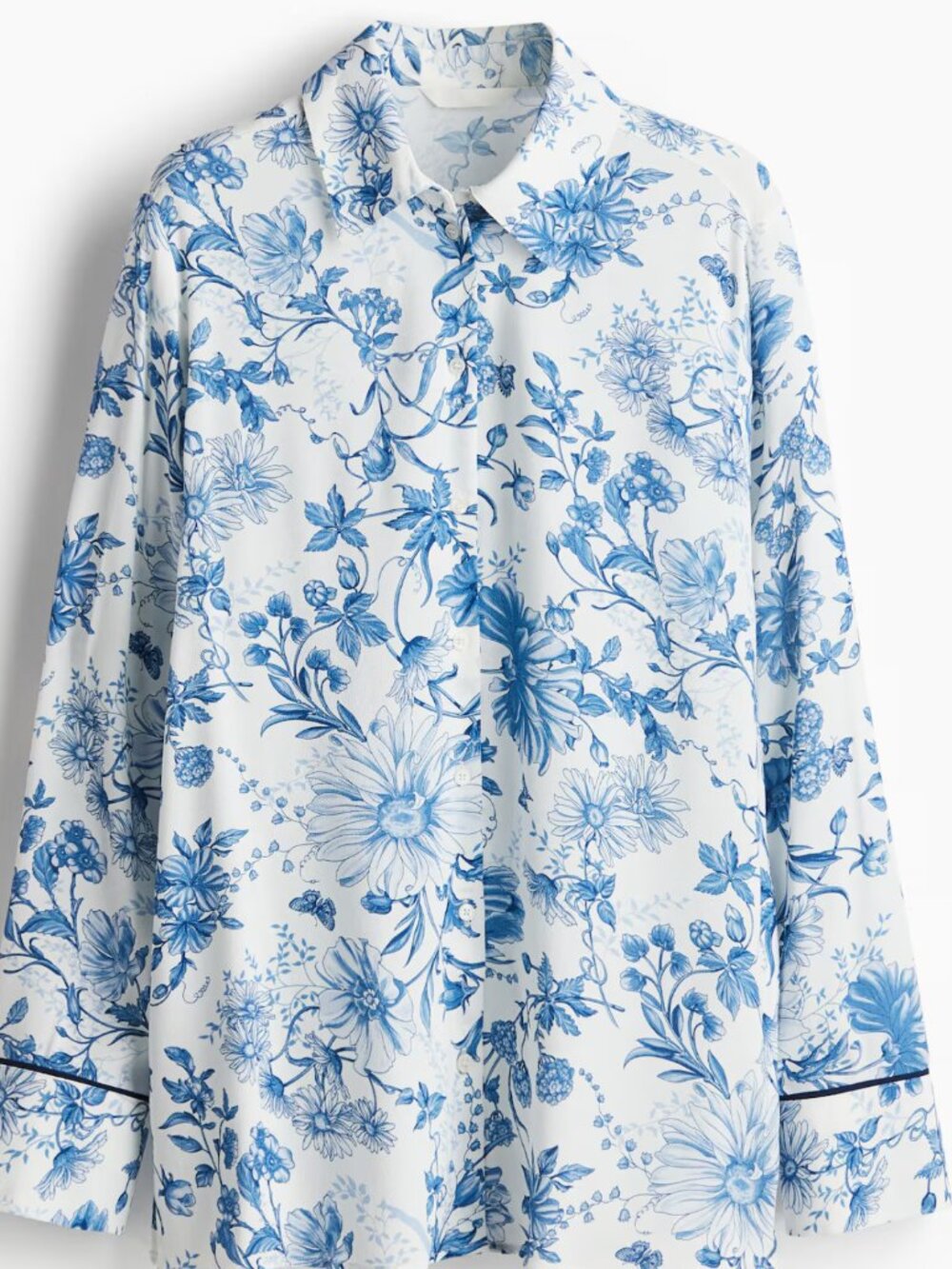 H&M White/blue floral Crêpe Shirt L